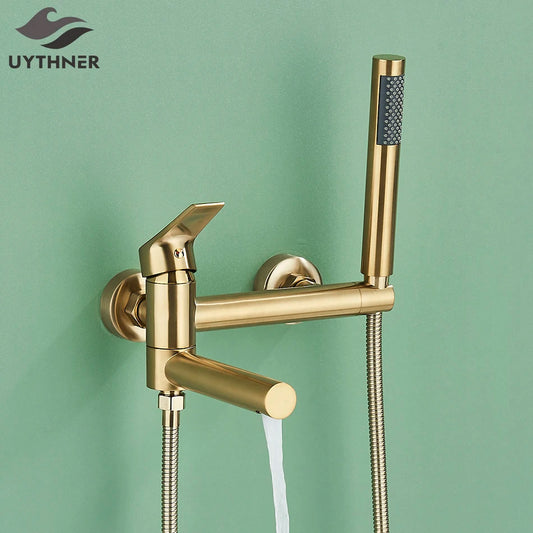 Uythner Bathtub Faucet With Swivel Tub Spout Brass Wall Mounted Bathroom Shower Mixer Tap Full Shower Set for Bathroom