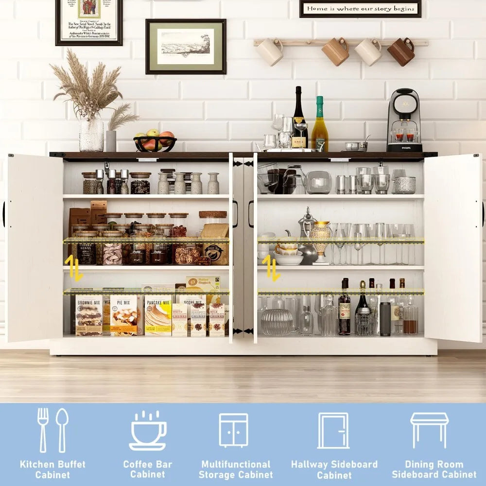 65 Inch Farmhouse Kitchen Sideboard Cabinet with Adjustable Shelves