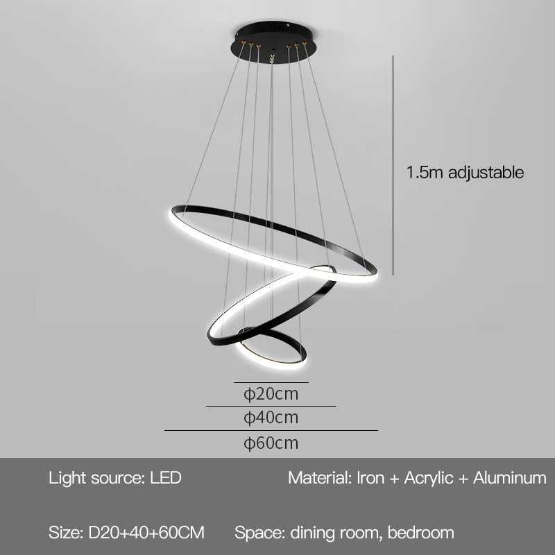 Modern Round LED Chandeliers for Living Room Dining Room Kitchen Island Luster Pendant Lights Fixture Home Decor Indoor Lighting