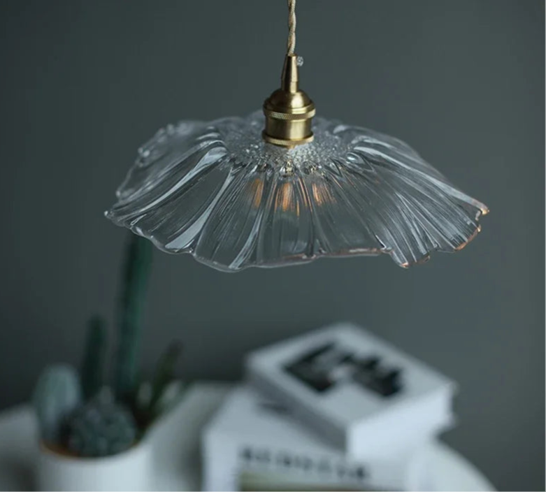 Japanese Style Brass Glass Flower Pendant Lights