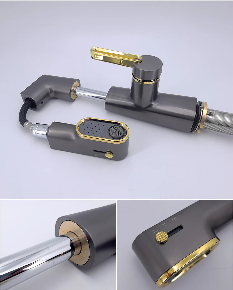 VGX Multifunctional Bathroom Faucets Pull Out Basin Mixer Sink Faucet Gourmet LED Temperature Tap 360° Tapware Crane Brass White