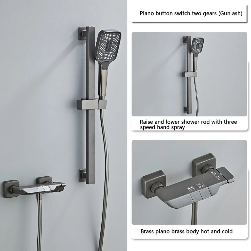 White Grey Deluxe Shower System Set Bathroom Rain Pressurized Shower Faucet Set Brass LED Digital Bathtub Shower Faucet Full Set