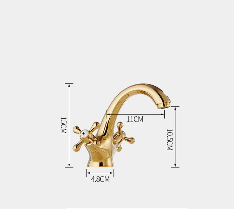 Dual Handle Antique Basin Faucet Hot and Cold Water Crane Bronze Sink Faucet Bathroom Vintage Mixers Taps Gold