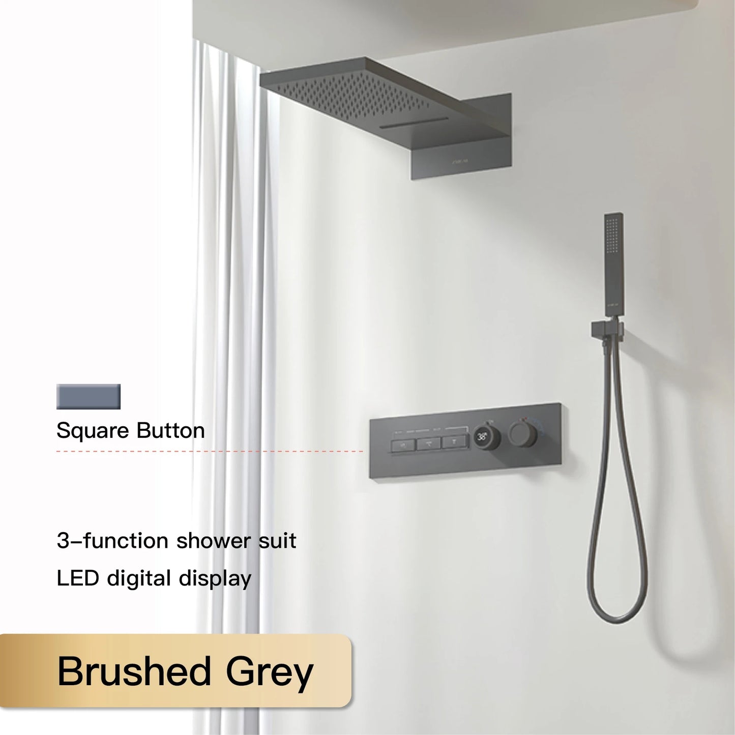 Luxury Black Brass Shower System LED Digital Display