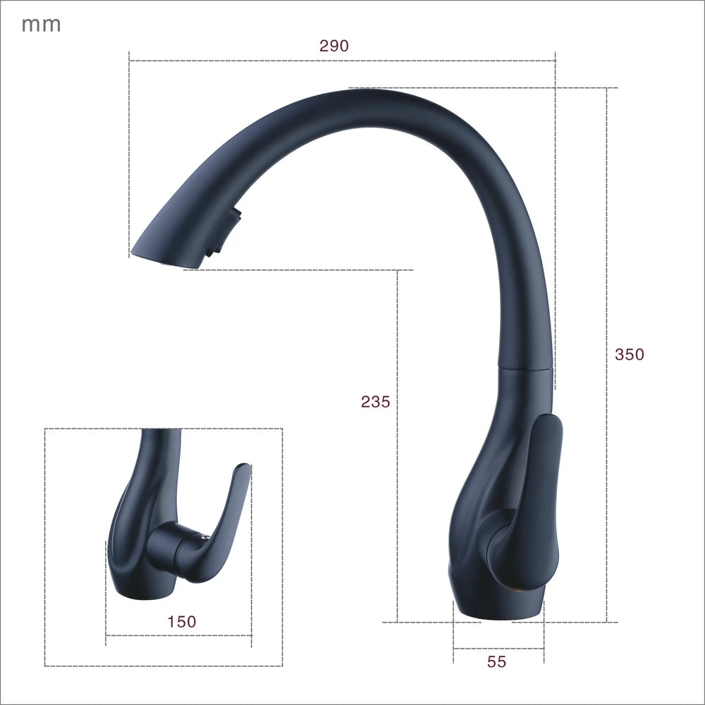 BAKALA Kitchen Faucet Silver Single Handle Pull Out Kitchen Faucet Mixer Single Handle 360 Rotation Black Sink Mixer Tap BR-8820