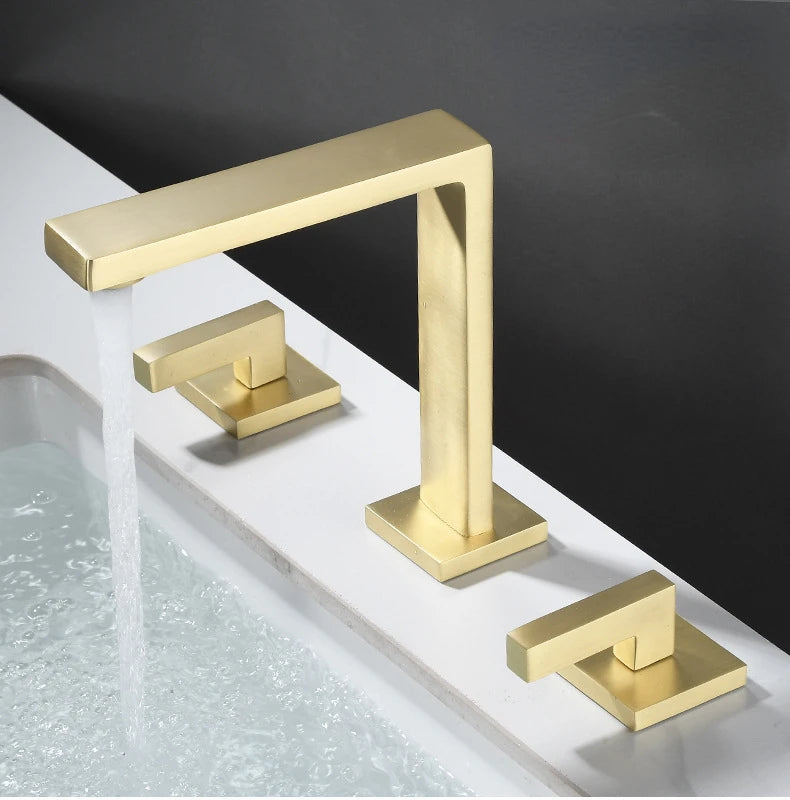 Three Hole Basin Faucet Brass Gun Grey Bathroom Faucet Cold and Hot Water Black Mixer Tap 3 Pieces Bathtub torneiras de cozinha