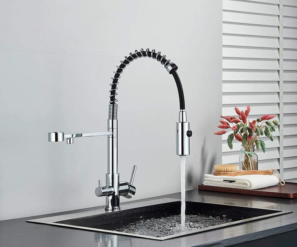 Kitchen Water Filter Faucet Dual Spout Pure Drinking Water Mixer Tap Rotation Water Purification Feature Taps Kitchen Crane