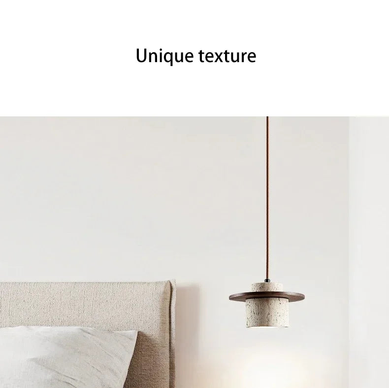 High Quality Stone Pendant Light Indoor LED Walnut/Log Yellow Travertine Chandelier Parlor Bedroom Cafe Bar Hanging Light