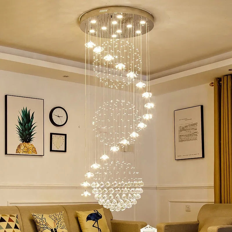 Modern Long Staircase Crystal Chandelier