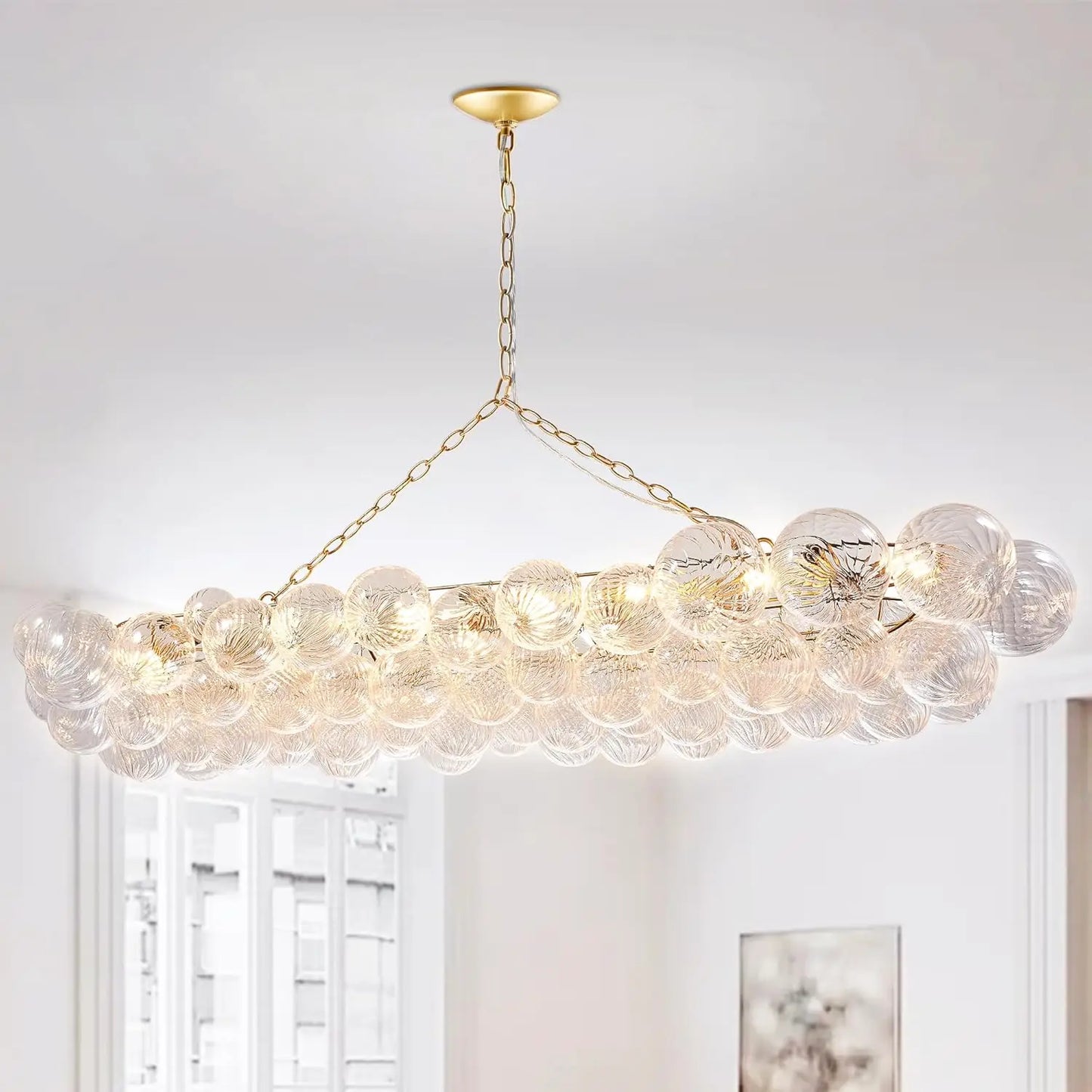 Nordic Glass Bubble Hanging Chandelier Large Foyer Round Ball Ceiling Pendant Light LED Ceiling Chandelier for Dining Room