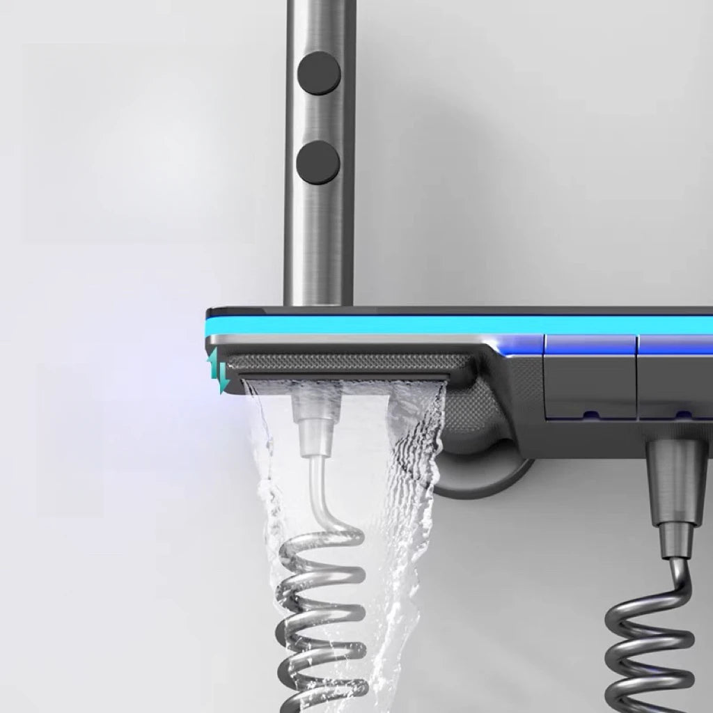 Bathroom Luxury Shower Faucet System with Lights Tempered Glass Shower Set Digital Display Copper Mixer Shower System Faucet