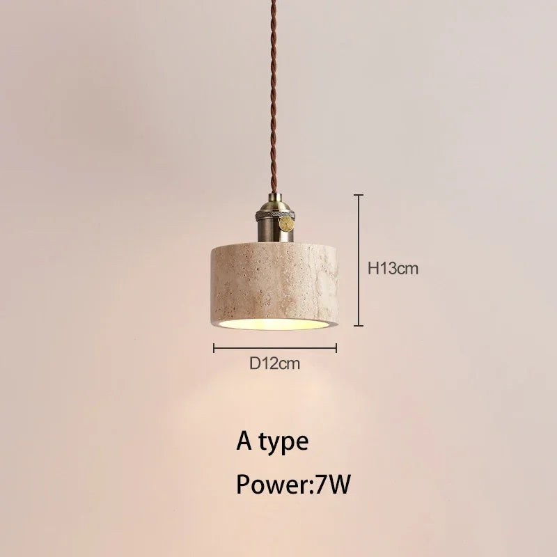 Japanese Wabi-Sabi Style Nordic Bedroom Natural Yellow Travertine Pendant Light Retro Bedroom Bedside Lamp Bar Cream Decoration