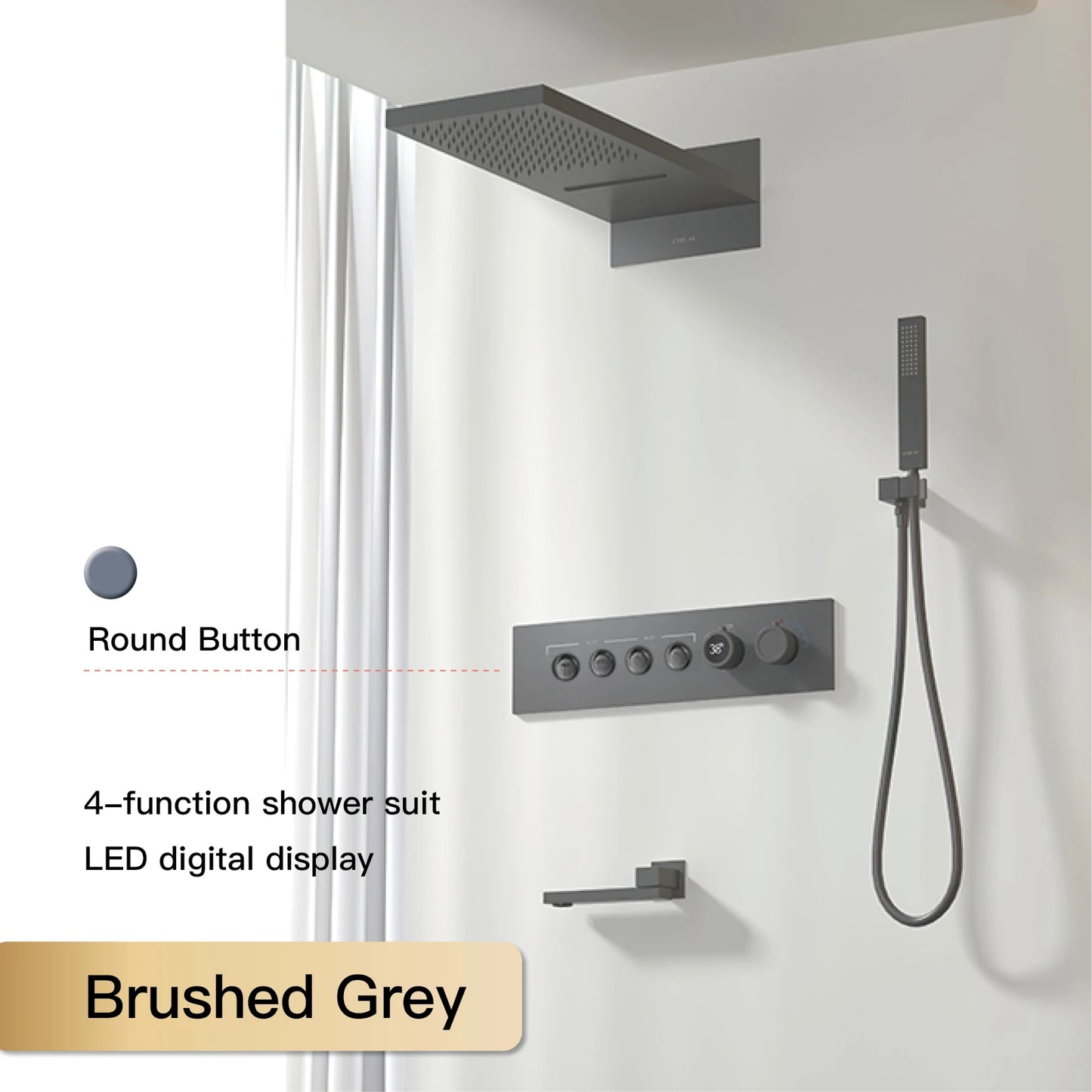 Luxury Black Brass Shower System LED Digital Display
