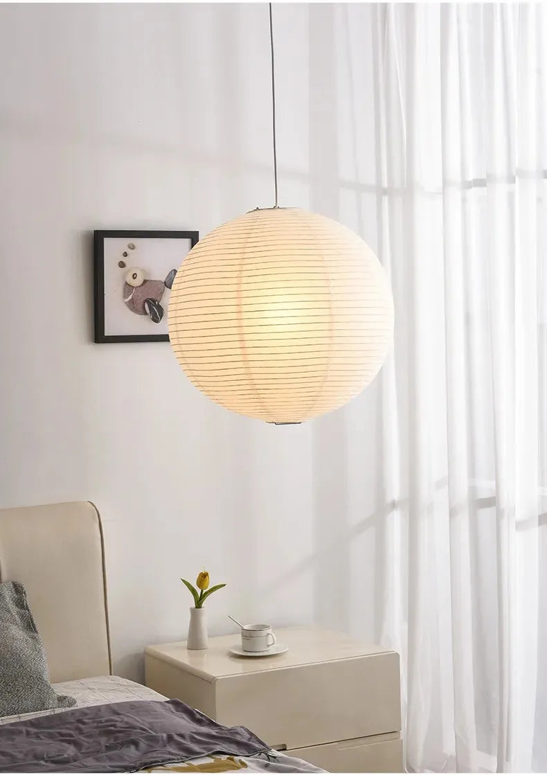 Nordic Wabi Sabi Wind Round Rice Paper Led Pendant Lights Living Dining Room Bedroom Loft Restaurant Bar Home Decor Chandelier