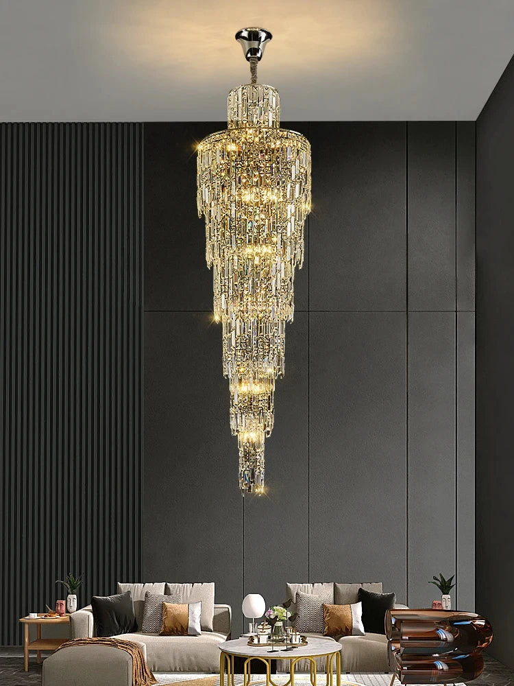 Villa Living Room Crystal Chandelier Hotel Hall Luxury Lighting for Duplex Floor Rotating Staircase Long Chandelier Decoration