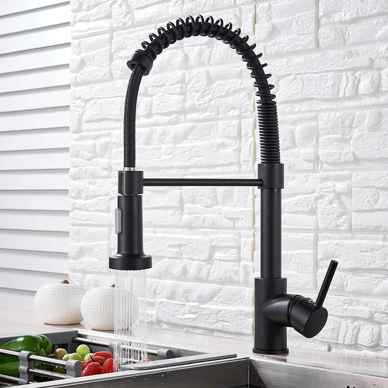 Spring Brushed Nickel Kitchen Faucet Deck Mounted Mixer Tap 360 Degree Rotation Stream Sprayer Nozzle Kitchen Sink Hot Cold Taps