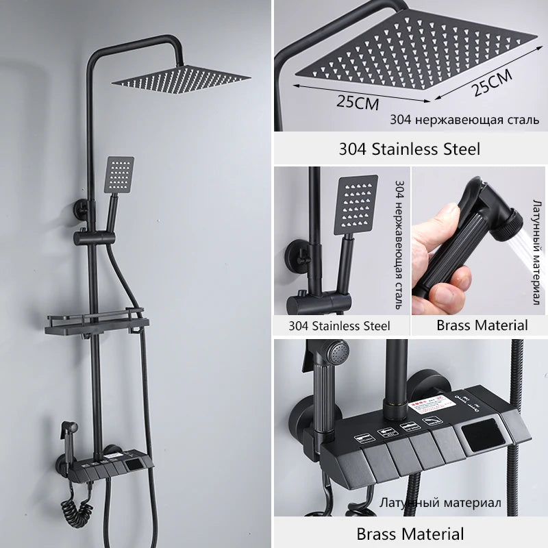 OXG Shower Faucet Bathroom Rain Shower Faucet Set With Digital Display,Rain Shower Column,Bidet Faucet 25C/30CM Watering Can