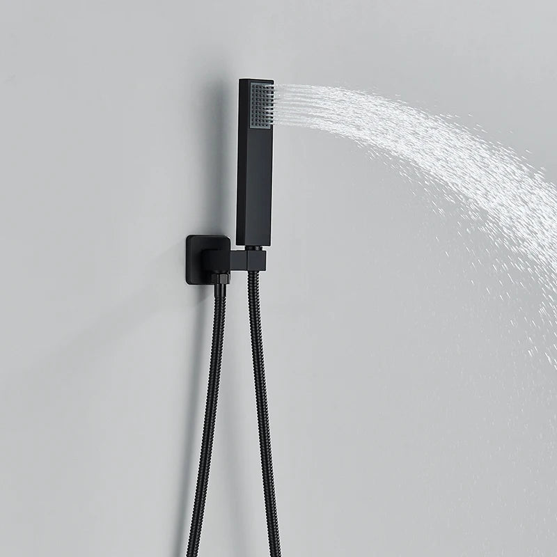 Quyanre Black Thermostatic Shower Faucets Set Rain Waterfall Shower Head With 3-way Thermostatic Mixer Tap Bath Shower Faucet