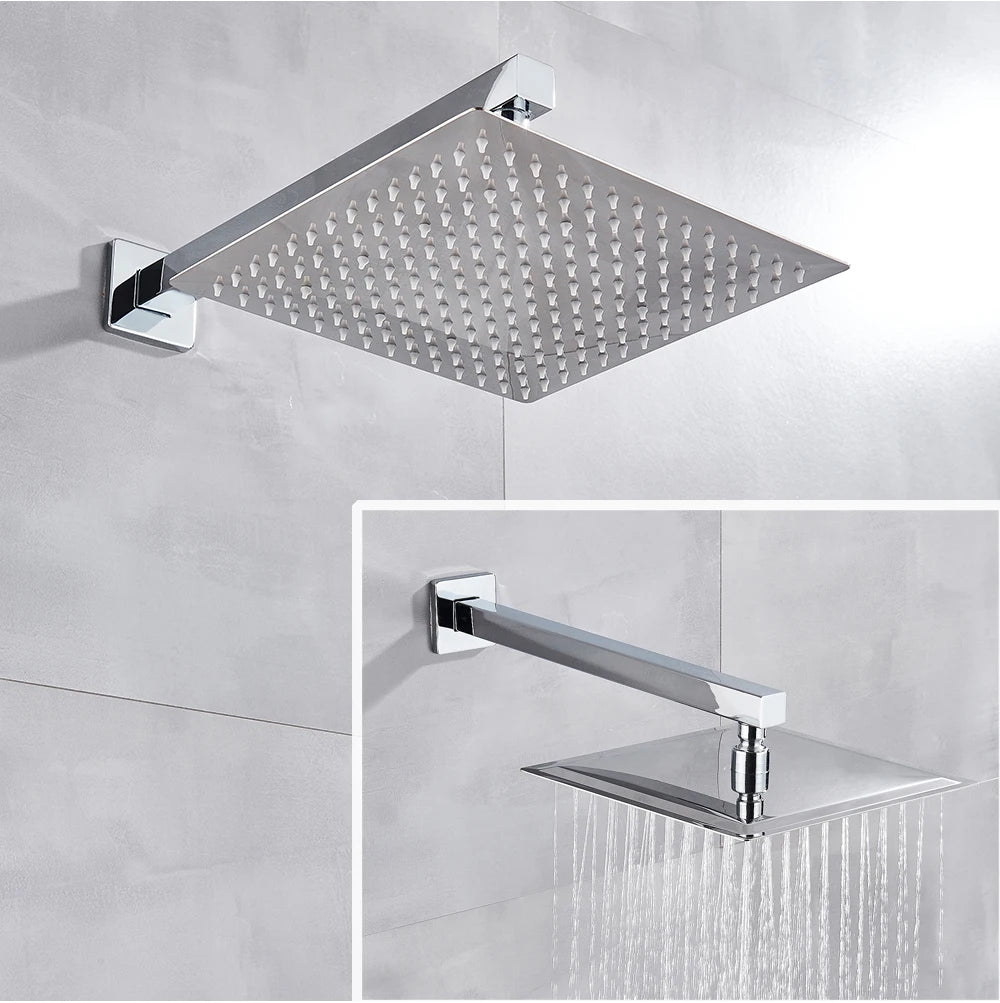 Black Golden Bathroom Faucet Rainfall Shower Faucet Mixer Tap Brass Mixer Valve Stainless Steel Shower System Faucet