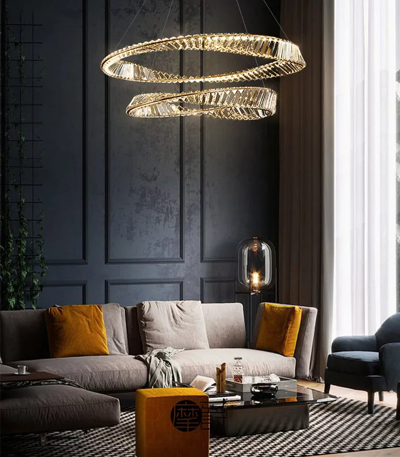 Modern Luxury Gold and Crystal Living Room Led Dimmable Pendant Lights