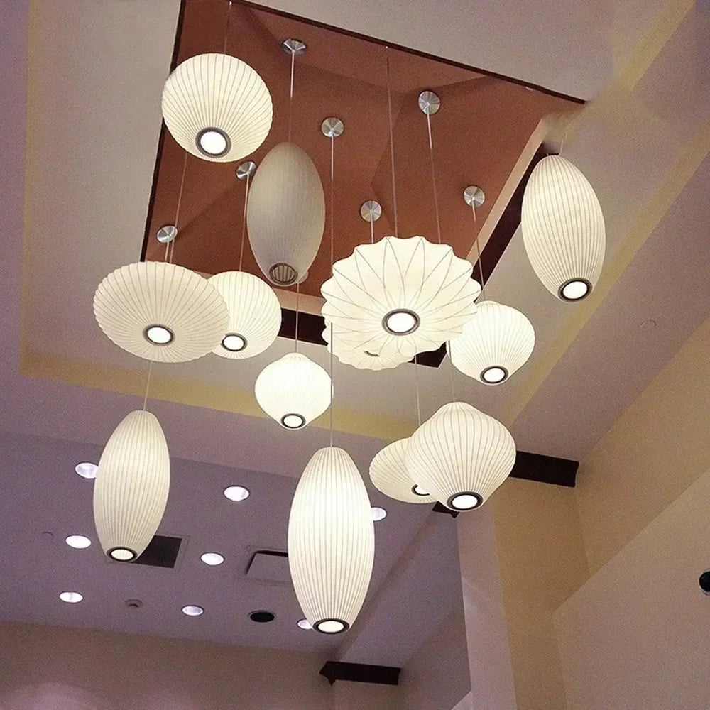 Nordic Minimalism Silk Led Pendant Lights Wabi Sabi Lustre E27 Pendant Lamp Suspend Chandelier Led Luminarias Hang Lamp Fixtures