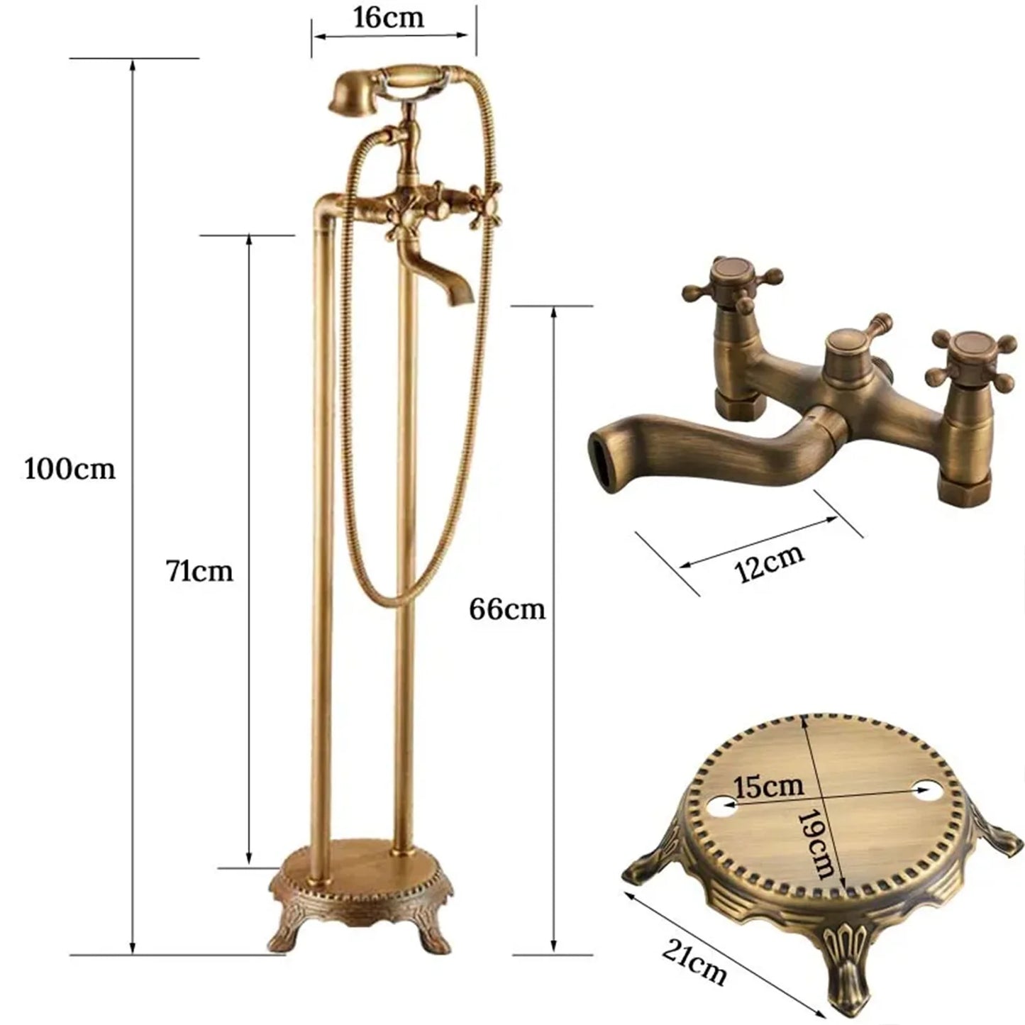 Floor Standing Double Tube Double Handle Bathtub Faucet Set for Bathroom With Rainfall Handshower Tub Faucet Freestanding Crane