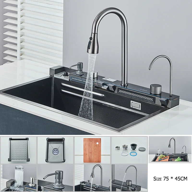 304 Stainless Steel Kitchen Sink Faucet Set Rainfall Spout Pull Out Sprayer Pure Tap Cold Hot Water Mixer Multifunctional Kitchen