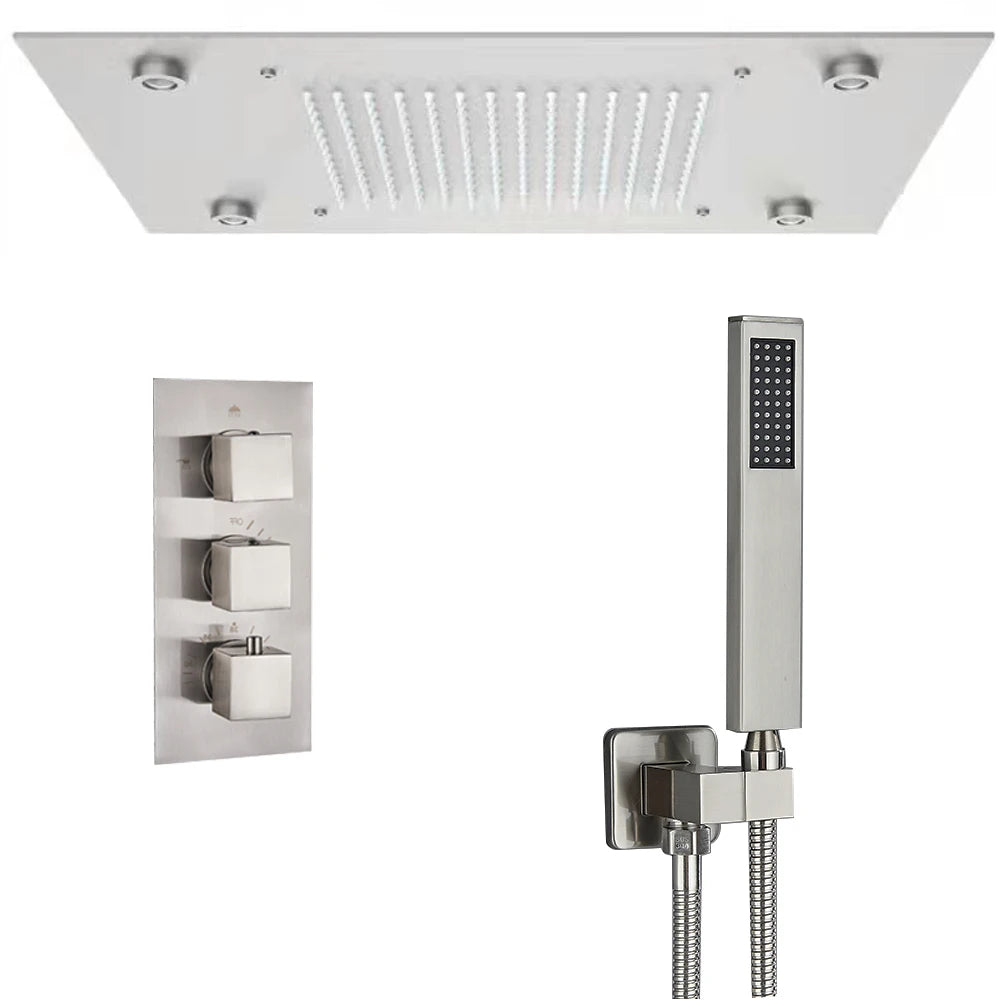 Black LED Constant Temperature Shower Faucet Luxury 3-way RainShower Celling System Tap Color Change Modern Showers for Bathroom