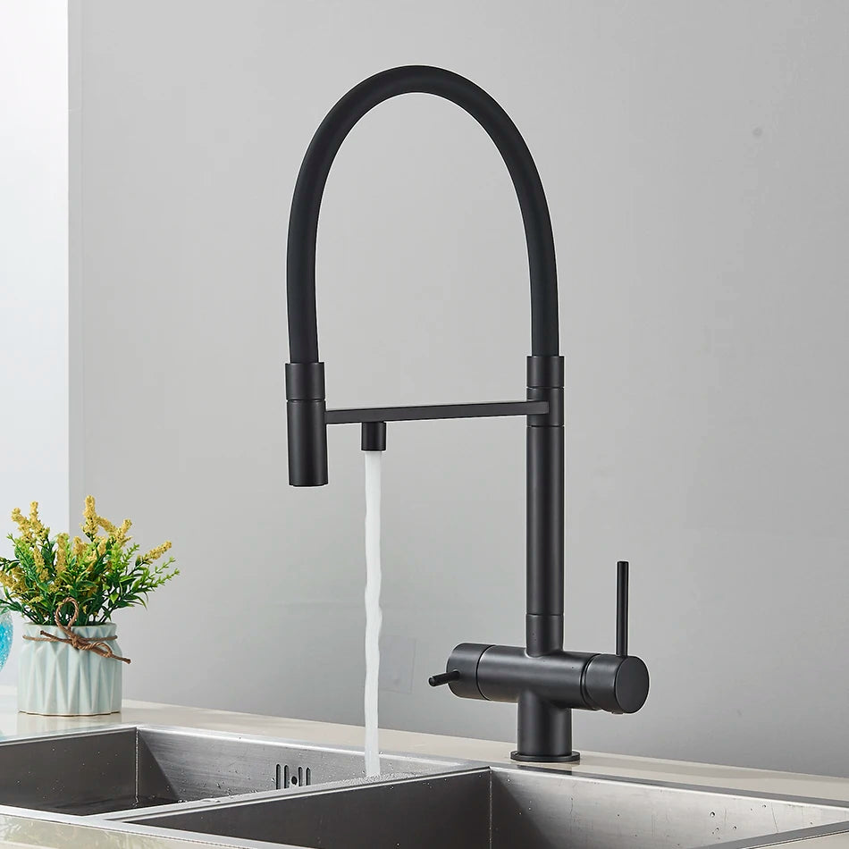 Kitchen Water Filter Faucet Dual Spout Pure Drinking Water Mixer Tap Rotation Water Purification Feature Taps Kitchen Crane