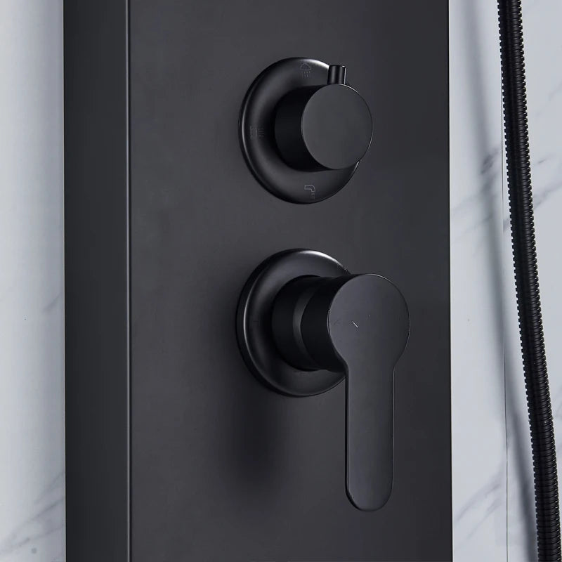 Black LED Shower Panel Tower System Rain Waterfall Shower Column Hydroelectricity Massage Body Spa Bath Shower Faucet Mixer