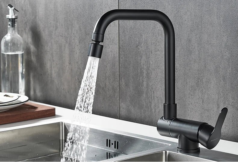 Deck Mounted Black Kitchen Faucets Pull Out Hot Cold Water Filter Tap for Kitchen Two Ways Sink Mixer Kitchen Faucet EL9005