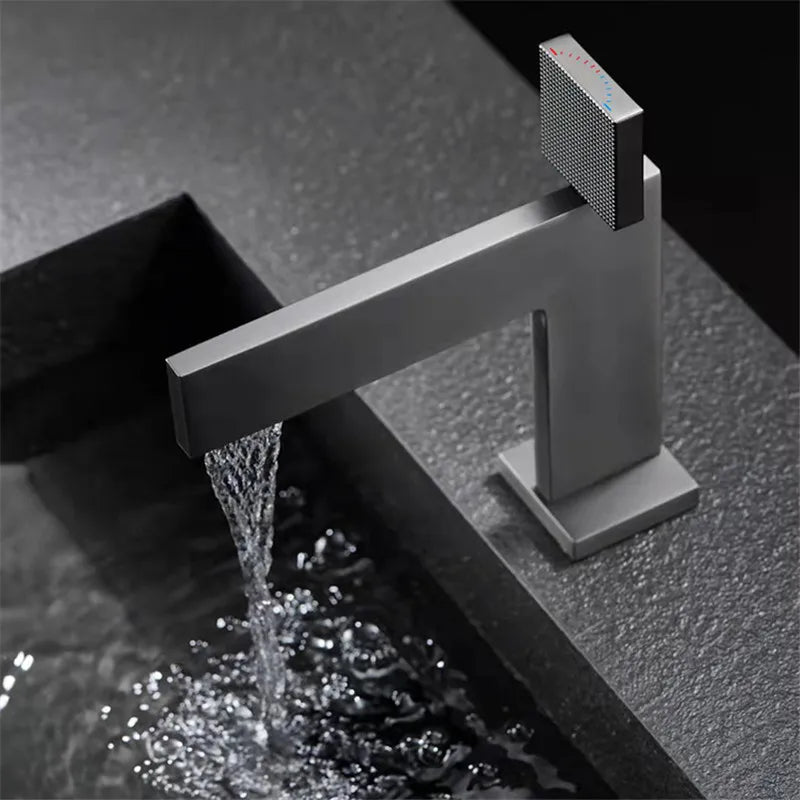 Brushed Gold Bathroom Faucet Brass Bathroom Basin Faucet Cold And Hot Water Mixer Sink Tap Single Handle Deck Mounted Grey Tap