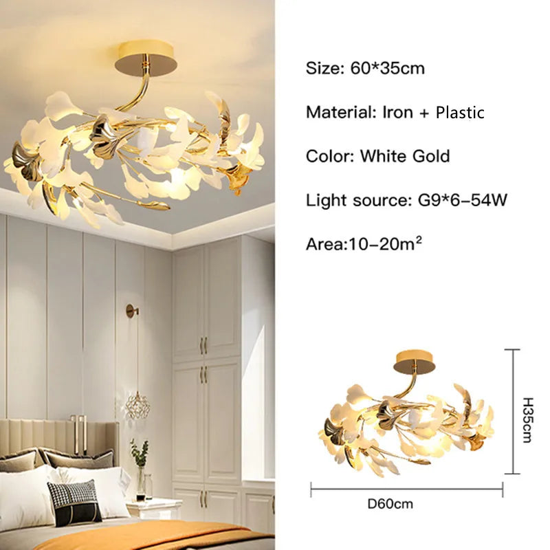 Modern Nordic Ginkgo Branch Leaf G9 LED Ceiling Chandelier For Living Dining Room Pendant Lamp Home Decor Lustre Indoor Lighting