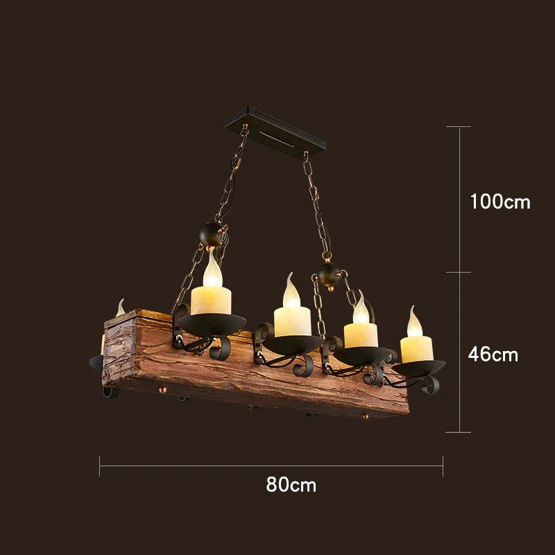 Antique Industry Vintage Wood E27 LED Ceiling Chandelier