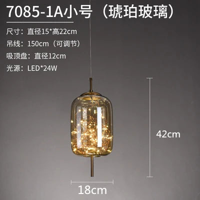 Nordic Bedside Led Glass Pendant Lights For Bedroom Bar Dining Living Room Amber Hanging Light Fixture Pendant Lamp