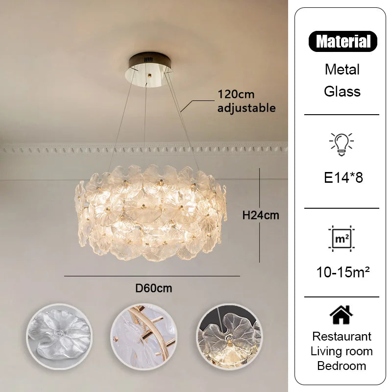 Modern Luxury Lotus Leaf Glass Chandelier Room Decor Led Light Living Dining Bedroom Villa Pendant Lamp Indoor Lighting Fixtures