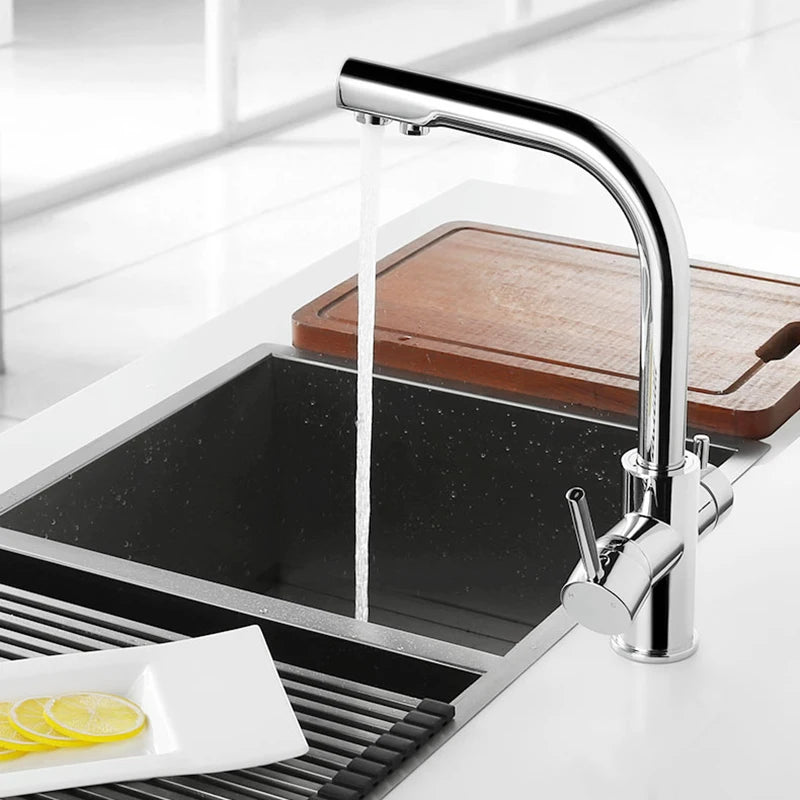 Black White Brass Luxury Pure Water Kitchen Faucet Dual Handle Hot and Cold Drinking Water 3-way Filter Kitchen Mixer Taps