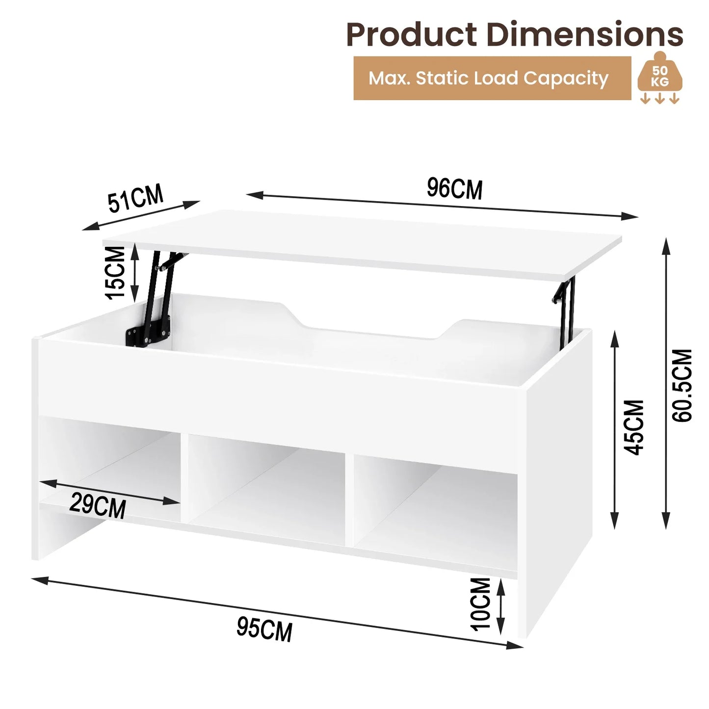 Liftable Coffee Tea Table with Storage White Side Table Height-adjustable Rectangular Sofa Table for Living Room Bedroom