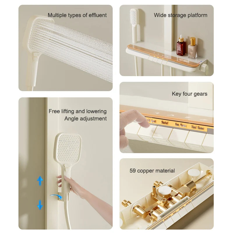 Milk White Shower Thermostat Shower Set Home Digital Display Shower Fine Copper Bath Pressurized Bathroom Shower Nozzle