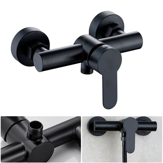 Bathroom Shower Faucet Triple Bathtub Faucet Black Wall Mounted Stainless Steel Hot And Cold Water Mixer Valve Nozzle Tap