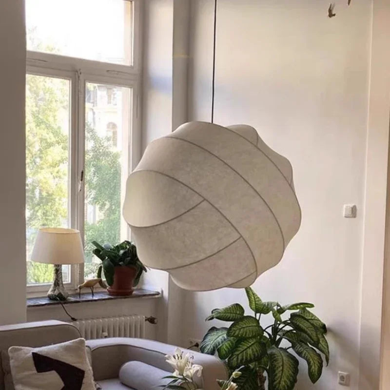 Wabi Sabi Silk Pendant Light for Restaurant Study Homestay Indoor Decor Nordic Modern Ball Ceiling Hanging Lamp Home Decoration