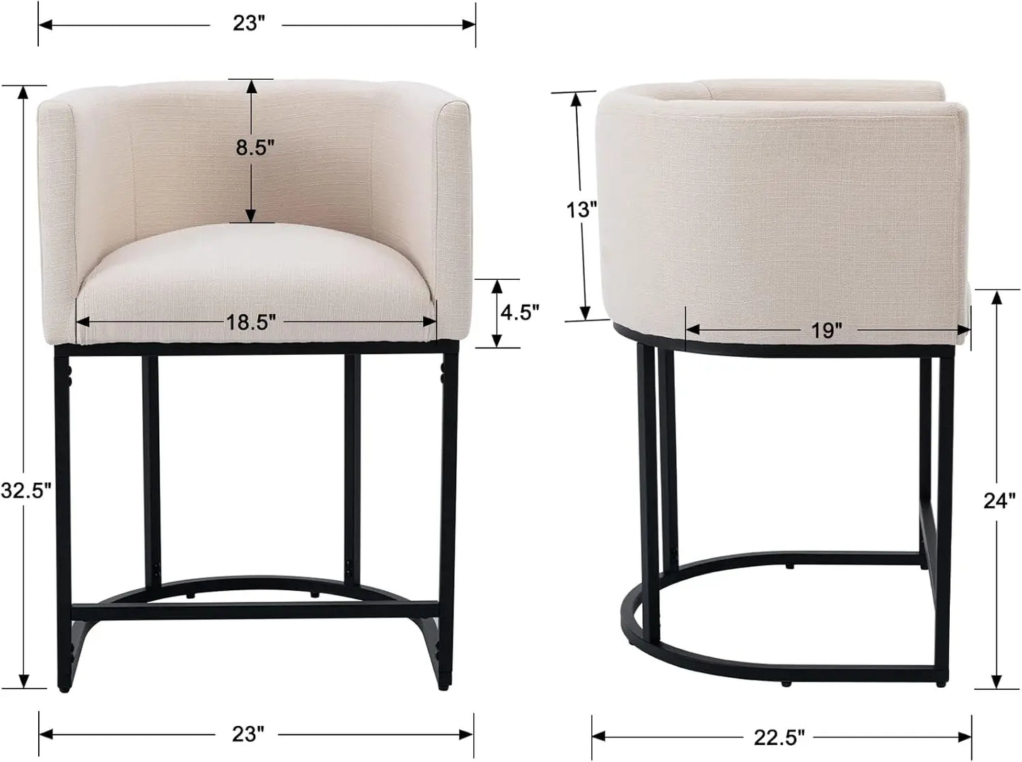 Modern 24" Counter Height Linen Upholstered Bar Stools Set of 3