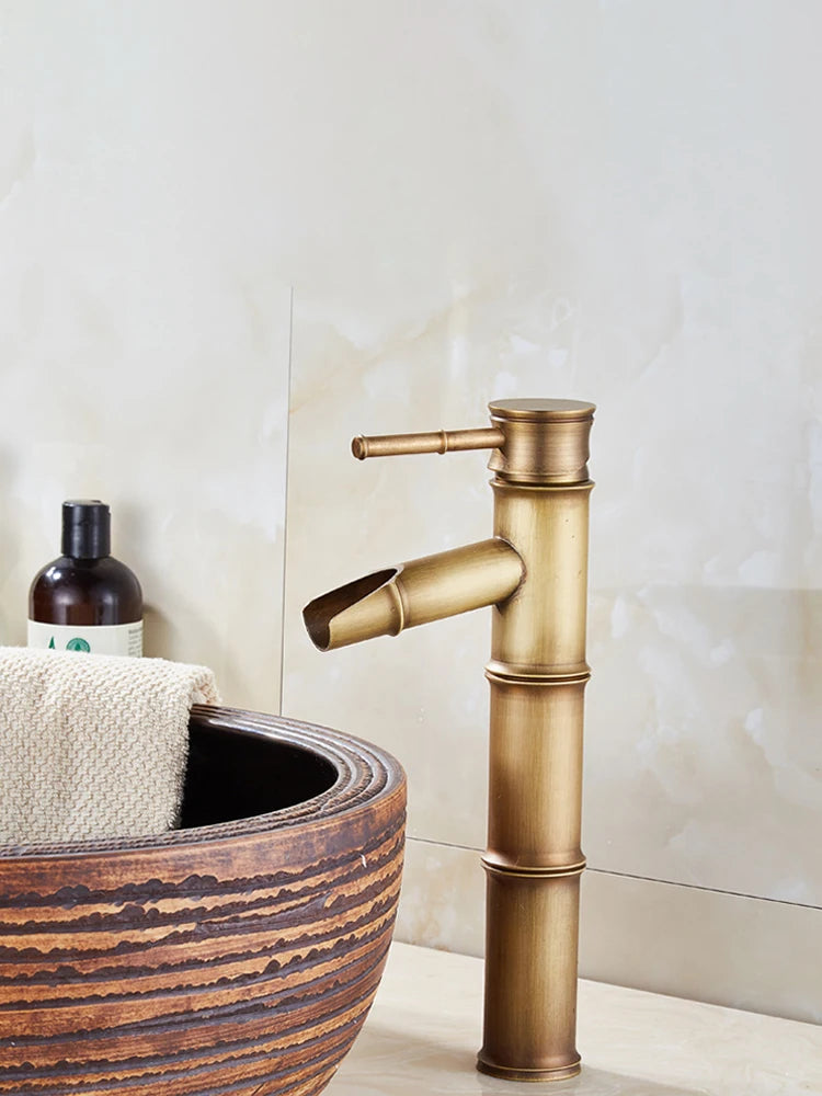 Bathroom Vanity Faucet Single Handle Hole Bathroom Sink Faucet Basin Mixer Tap Antique Brass Supply Hose Tap Hot Cold Water