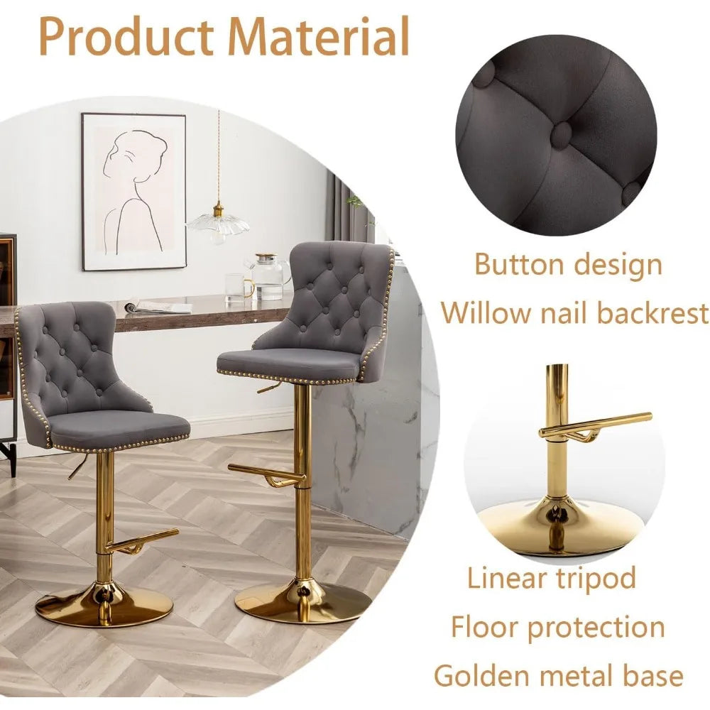 Velvet Button & Nailheads Trim Bar Stools Set of 4 Counter Height Bar Stools