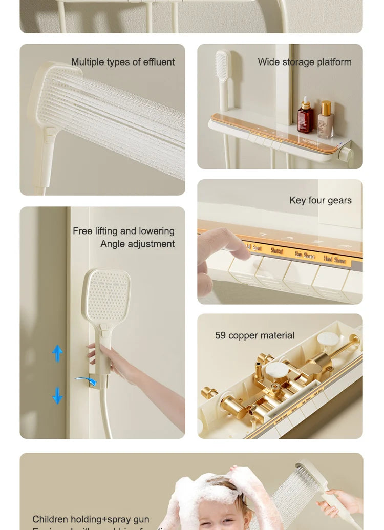 Milk White Shower Thermostat Shower Set Home Digital Display Shower Fine Copper Bath Pressurized Bathroom Shower Nozzle