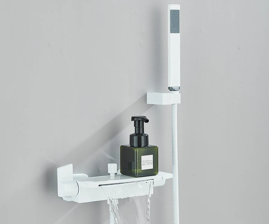 Black Waterfall Bathtub Shower Faucets Wall Mount Shower With Handheld Shower Mixer Tap Faucets Hot Cold Bath Shower Tap