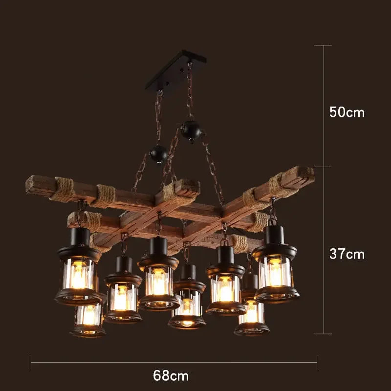 Antique Industry Vintage Wood E27 LED Ceiling Chandelier