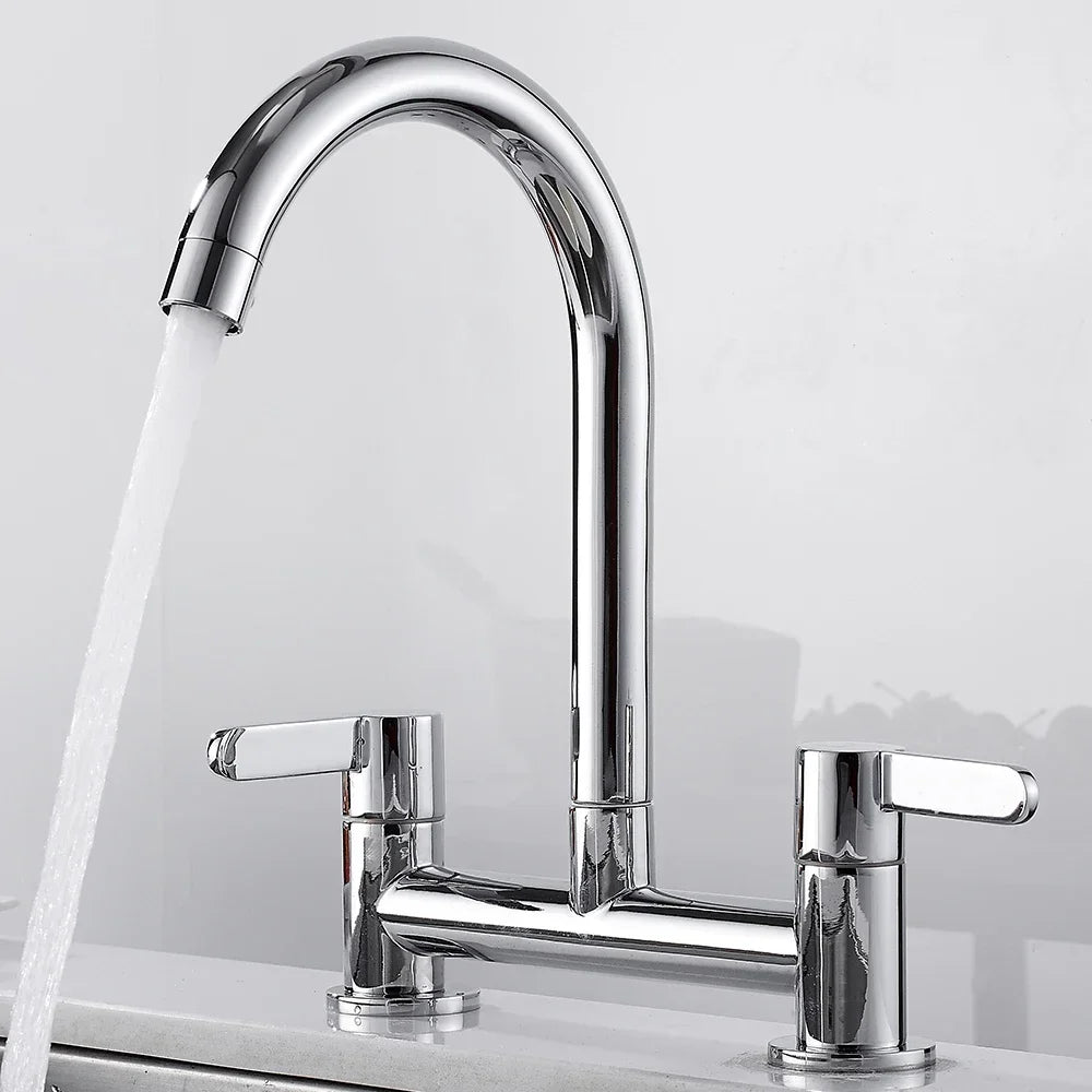 Kitchen Faucet Modern Double Handles Sink Tap 360° Swivel Spout Mixing Faucet Brass Bathroom Faucet for  Sink Deck Mounted