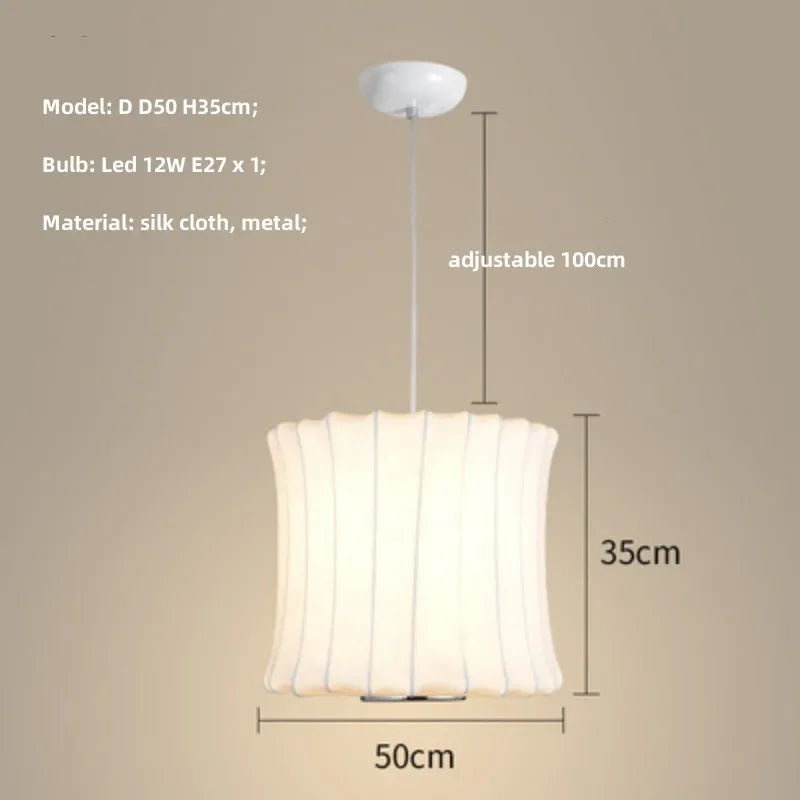 Nordic Minimalism Silk Led Pendant Lights Wabi Sabi Lustre E27 Pendant Lamp Suspend Chandelier Led Luminarias Hang Lamp Fixtures
