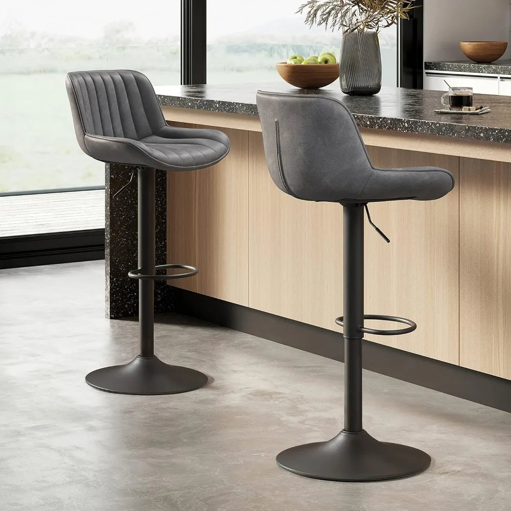 Mid Century Modern Faux Leather Swivel Adjustable Height Bar Stool Set of 2